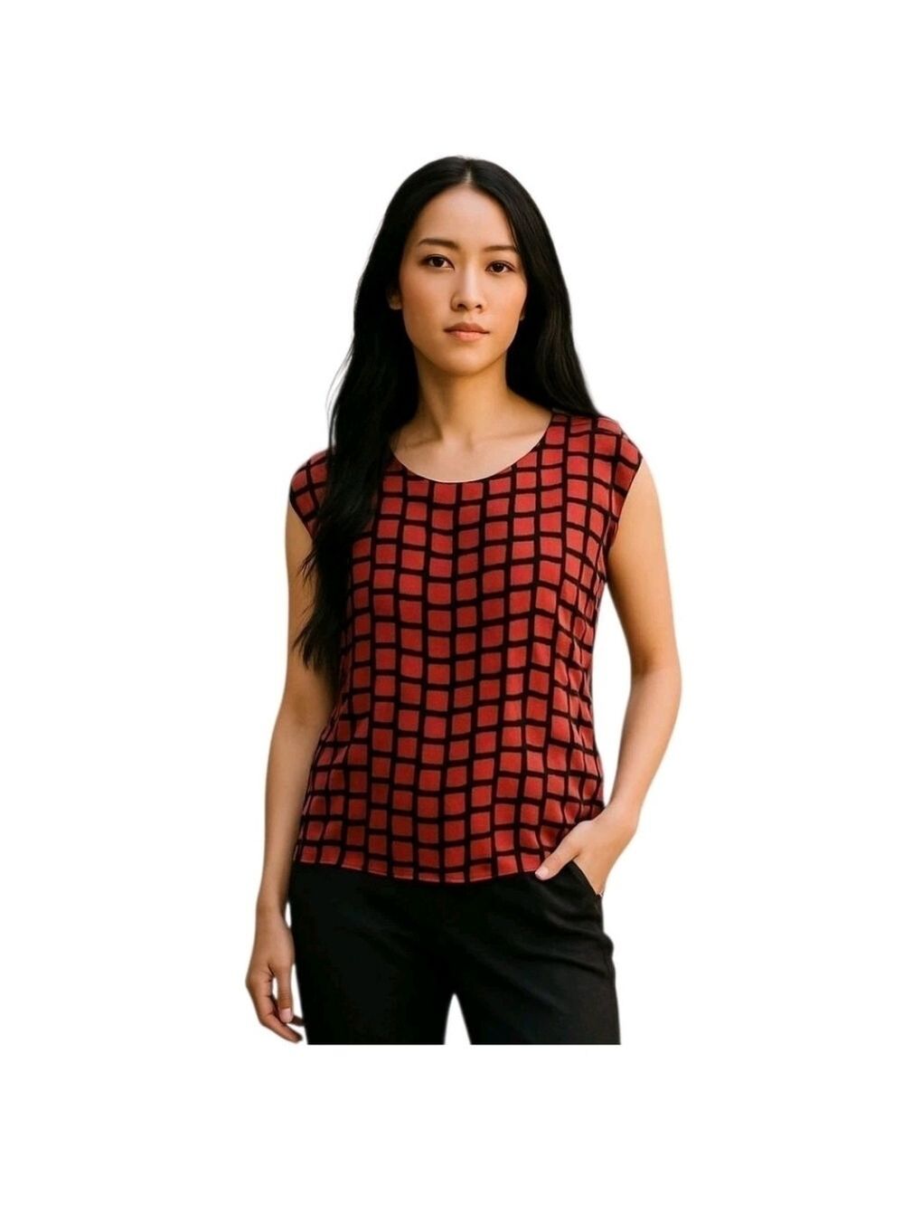 SPLENDID Red Short Sleeve Jewel Neck Button Back Blouse Top Shirt Size XS Rayon